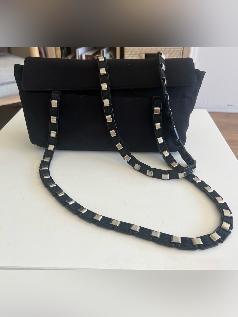 Salvatore Ferragamo Black Nylon Chain Shoulder Bag